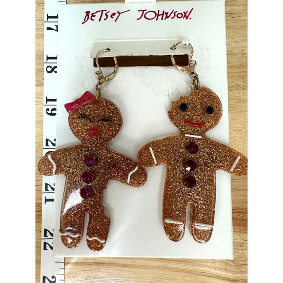 Betsy Johnson Gingerbread Holiday Earrings, Kitsch, Novelty, Whimsy, Christmas - Picture 4 of 7